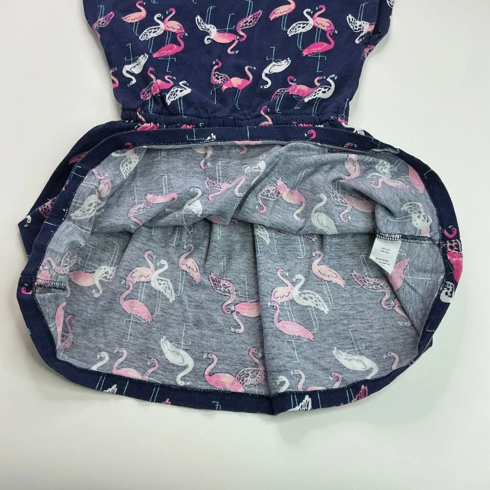 Gymboree Navy Blue Flamingo Dress Kids Size S 5-6 Cotton Jersey Cap Sleeve